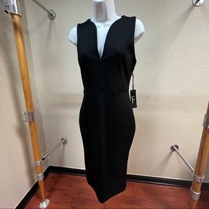 Black short sleeve plunge neck dress